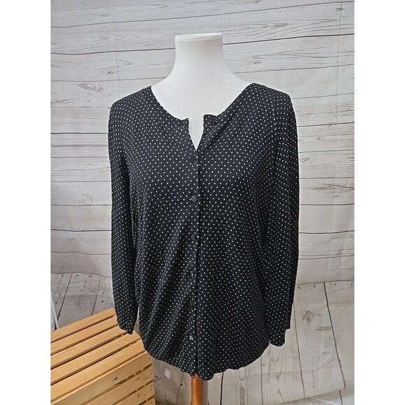 Talbots Women's‎ Button Cardigan Sweater Black Polka Dot 3/4 Sleeve Size Large - Picture 1 of 5